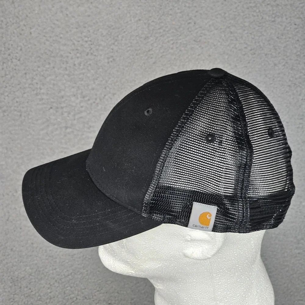 Carhartt Hat Mens OS Black Trucker Mesh Snapback Canvas Logo Cap 100286